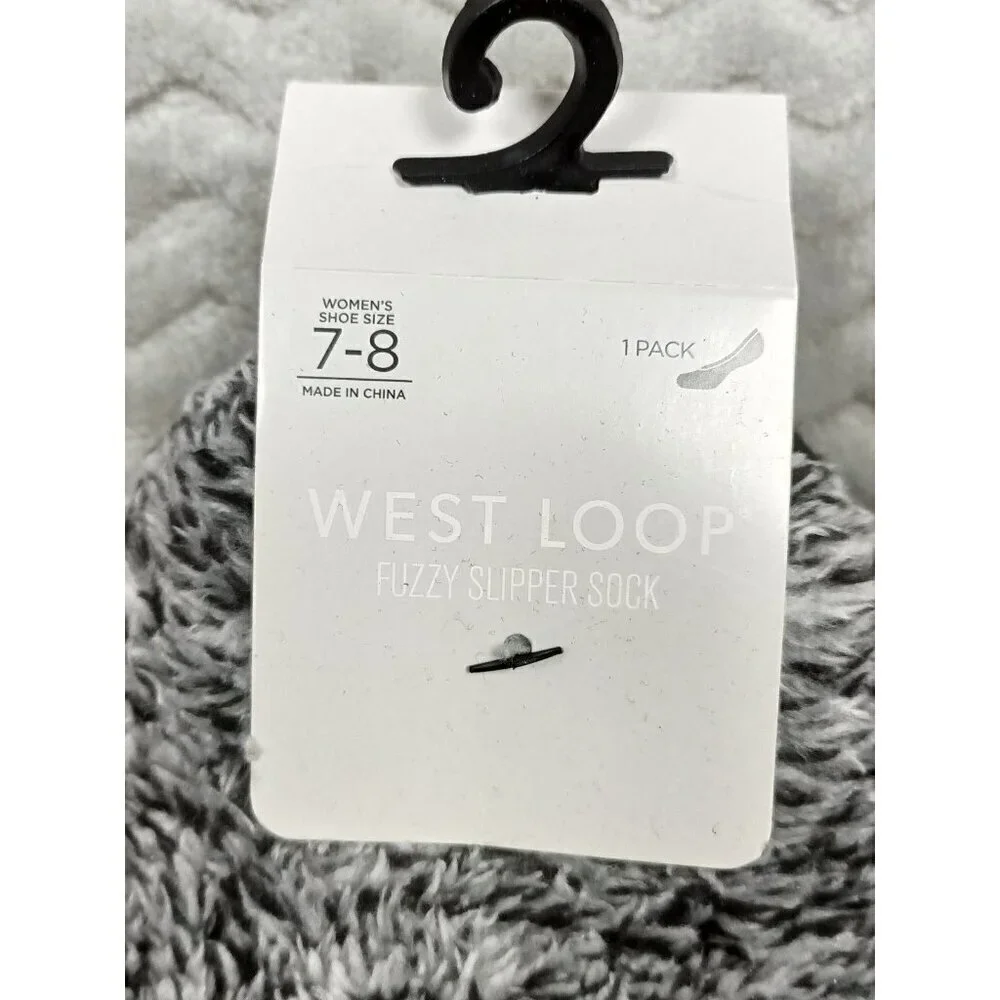West Loop Women's Gray Fuzzy Slipper Socks size 7-8